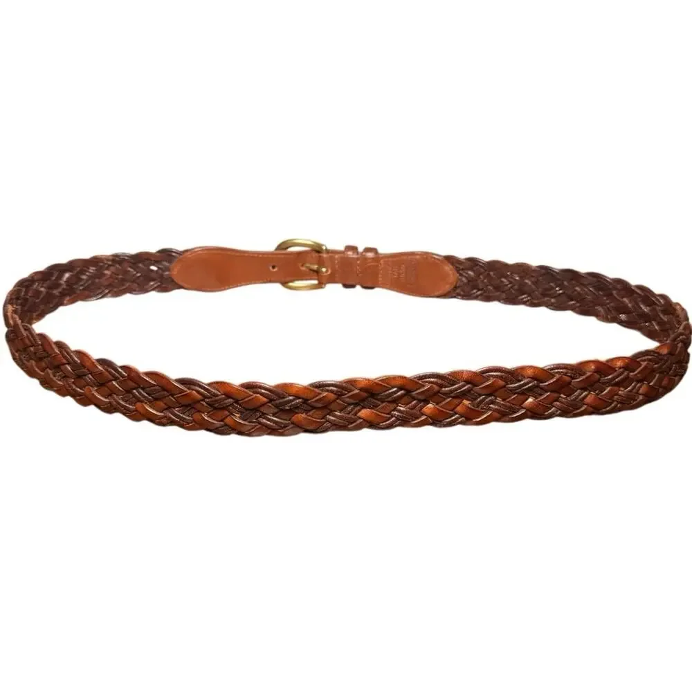 Vintage Coach 3850 British Tan Braided Woven Leather Belt Size 34 Brass